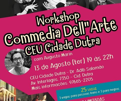 Workshop de Commedia Dell´ Arte gratuito no CEU Cidade Dutra